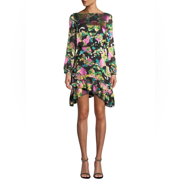 Saloni Felicia Silk Blend Mini Dress Floral Print Black Multi-Color Size… - Picture 2 of 12